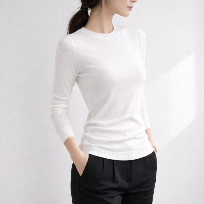 셀러크루 봄신상 여성 캐시미어 터치 슬림핏 라운드 니트 부드러운 안티필링 데일리 기본니트 55~66 추천