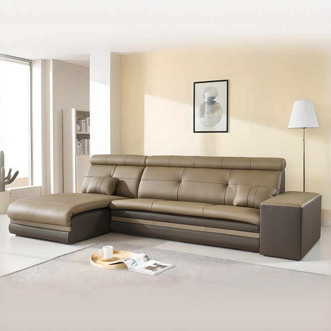 꼬마나무100%국내제작 천연 면피 소가죽소파 4인쇼파20년이상장인, 브라운