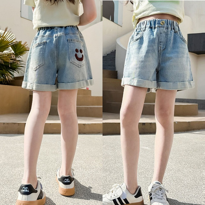 삐삐네옷가게 여아 주니어 스마일 포켓 롤업 데님팬츠