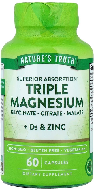 네이처스 트루스 Nature's Truth 트리플 마그네슘 + D3 및 아연 캡슐 60정126691원산지:기타, 1개 - 쿠팡