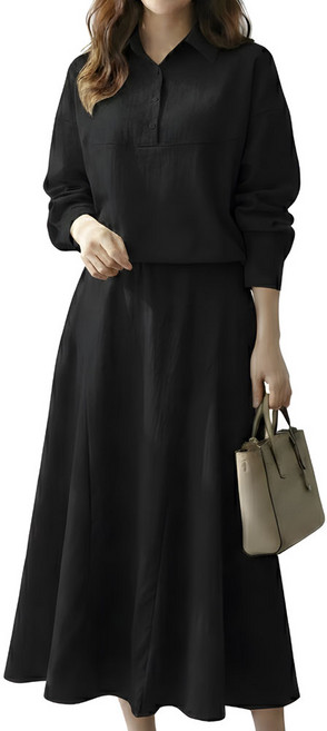 메리앤유 밑단 스트링 셔츠 남방과 플레어 스커트 셋업 세트