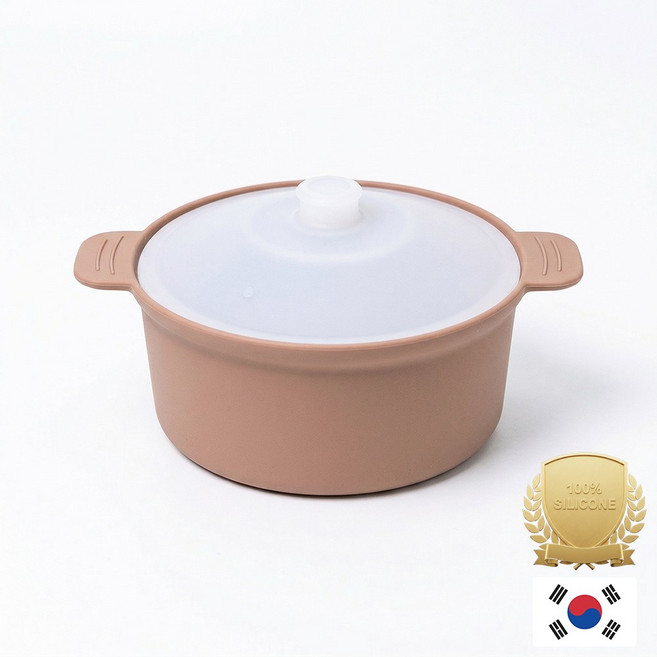 아티즌 쿡 국산 실리콘 계란찜기 전자레인지 용기 내열유리 찜기 주방용품 이유식 용기, 중형 원형 / 바디:아몬드브라운 / 뚜껑:반투명, 1개