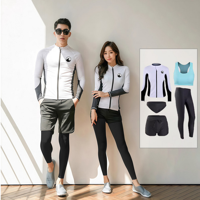 큰귀멍멍 남성 여성 커플 상하의 풀세트 래쉬가드 긴팔 빅사이즈 수영복 비치웨어