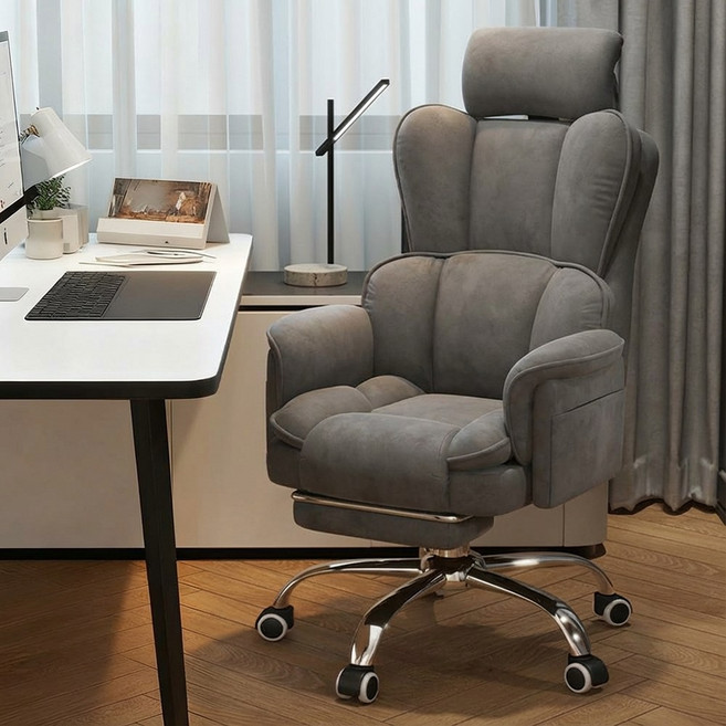 Takata 인체공학 게이밍 의자 헤드 등 허리 지지 편안한 발받침 포함 테크 패브릭 컴퓨터 의자 CL, 회색