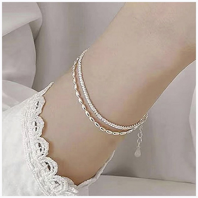 FANSYLI 두줄 은 도금 체인 팔찌 금전운 재물운 럭키 행운 체인팔찌 데일리 써지컬팔찌 여장친구생일선물 0808JJ406