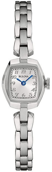Bulova 여성용 클래식 드레스 미니 양손 쿼츠 시계 스테인리스 스틸 아라비아 마커 실버/블루 액센트 쿼츠 시계