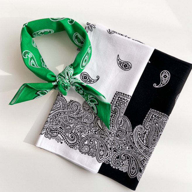 남자 여성 남성 등산 손수건 3종 세트 등산용손수건 페이즐리 아메바 스카프 힙합 두건 면 대형 화이트 블랙 단체 국산