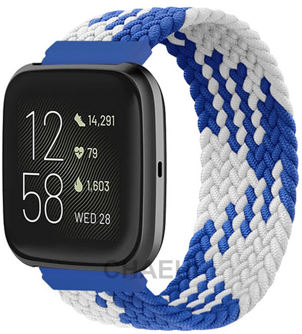適用於 Fitbit Versa 2 錶帶 彈力編織錶帶 Versa 腕帶, 藍白,S【長度:135mm】, 1個