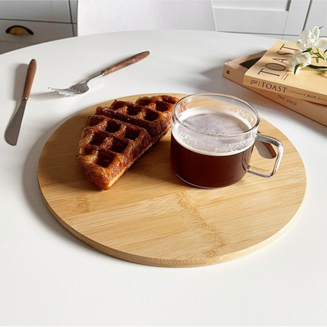 도시엔 대나무 원형 도마 / 원목 우드 손잡이 플레이트 도마 겸 플레이팅 쟁반, 1개