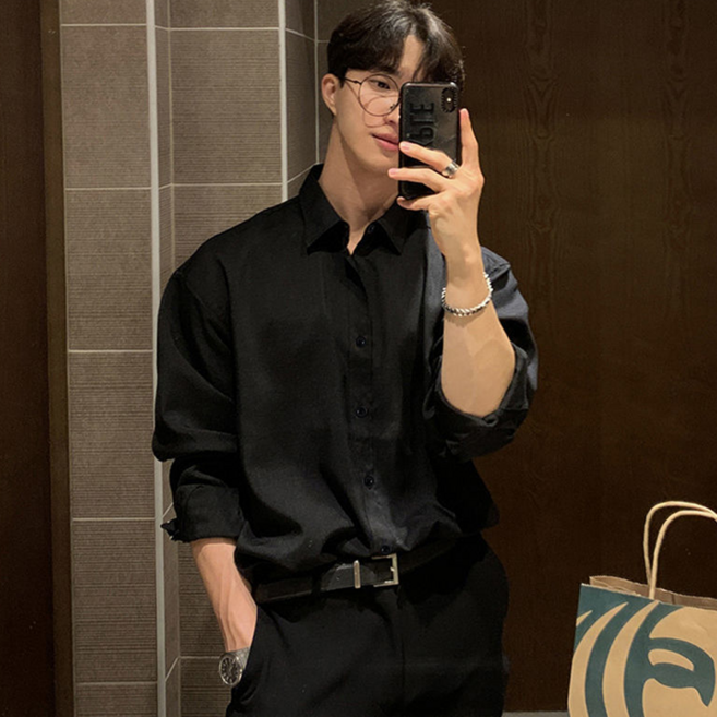 besteffie 남자셔츠 여름 무지 루즈핏 남방 스판 출근 면접 오피스룩 데일리 빅사이즈 남성 남방 셔츠 C58