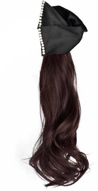 백송 새틴 진주 롱 웨이브 가발 집게핀 곱슬 긴머리 풍성 하이 포니테일 셀프 스타일링, 1개, 레드브라운