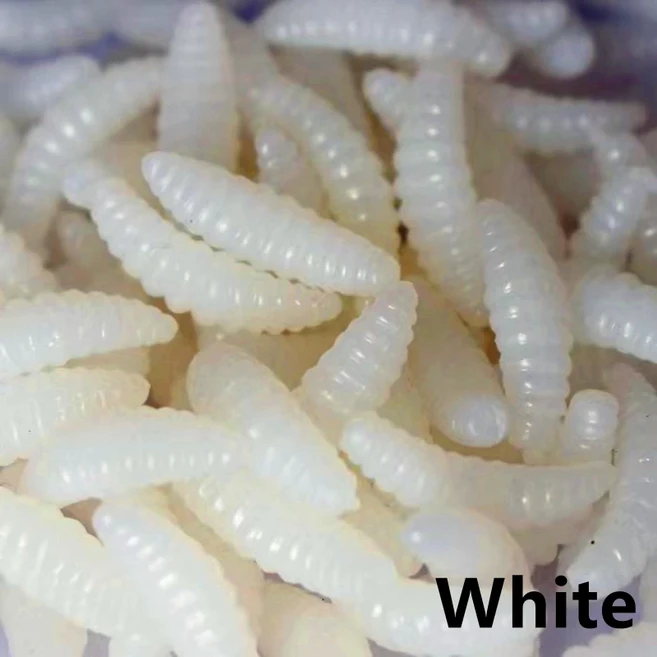 프로모션 50PCS 2cm 0.3g 구더기 땅벌레 부드러운 낚시 미끼 후크 냄새 벌레 글로우 새우 물고기 미끼, 01 White