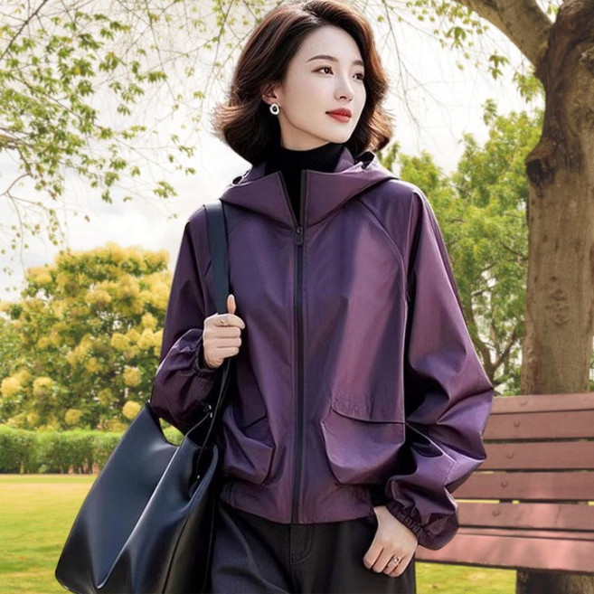 Gradle 패션 여성 후드 얇은 바람막이 자켓 윈드 브레이커 봄가을 방풍 긴팔아우터 상의 엄마옷