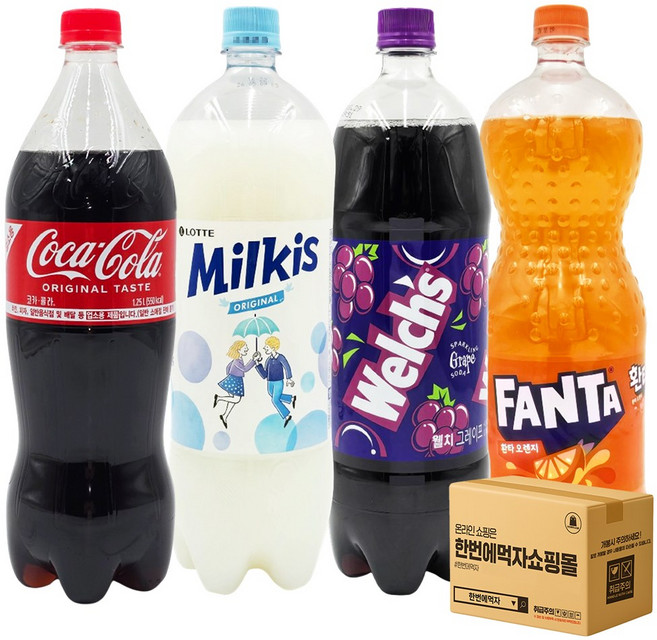 [한번에먹자] 대용량 탄산음료 혼합 / 환타 오렌지 + 웰치스 포도 + 밀키스 + 코카콜라업소용 / 각1개씩 총4페트