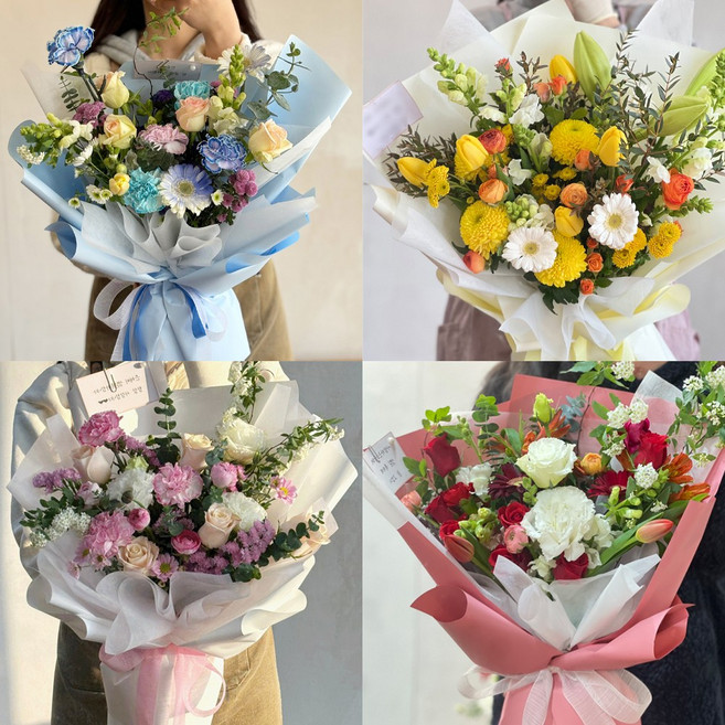 생화 꽃다발 기념일 프로포즈 꽃배달서비스 농장직송, 꽃다발(대), 종이가방-미포함, 계절톤, 1개