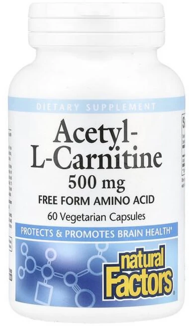 Natural Factors Acetyl-L-Carnitine 500mg Vegetarian Capsules 내추럴팩터스 아세틸-L-카르니틴 500mg 베지테리언 캡슐, 1개, 60정 - 쿠팡