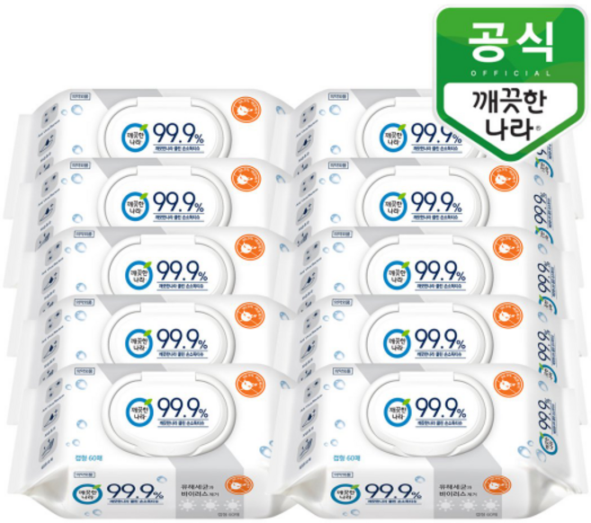 깨끗한나라 99.9% 손소독 물티슈 휴대용, 60매, 4개