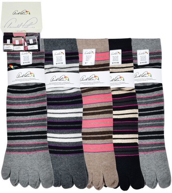 아놀드파마 스트라이프 디자인 숙녀 링글 파일 발가락 장목 양말