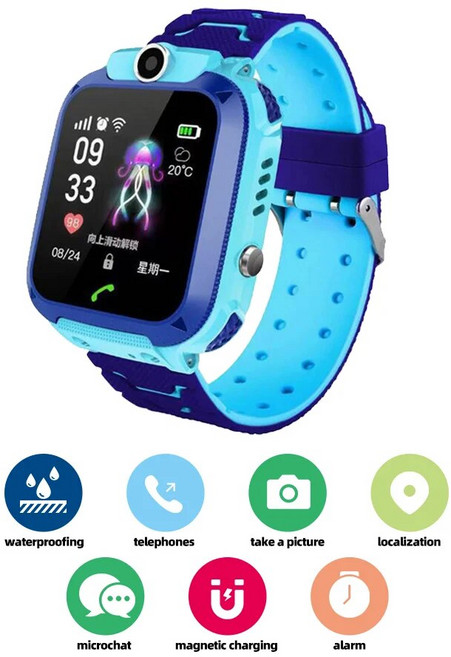 Q12 청소년 스마트 2G 전화 시계 방수 GPS 모니터 소년 SOS 스포츠 디지털 추적기, 02 파란, 1개
