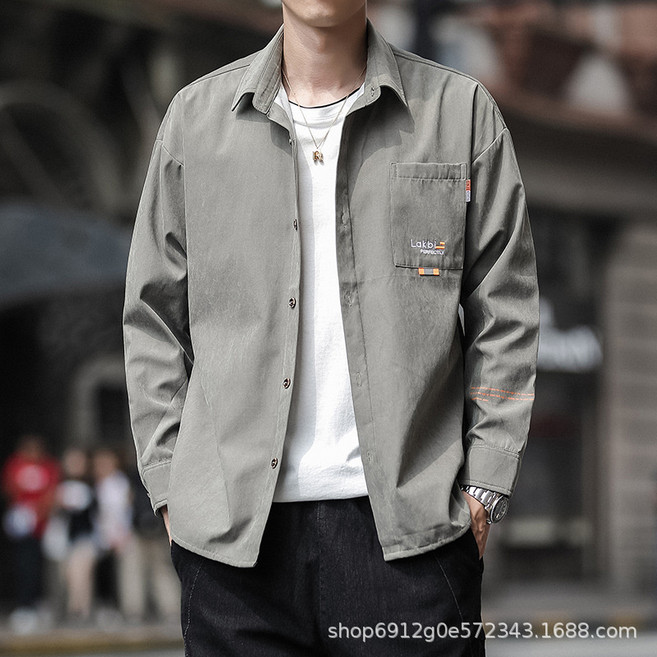 外套男春秋2024新款潮牌工裝牛仔長袖襯衫秋季休閒夾克男裝上衣服