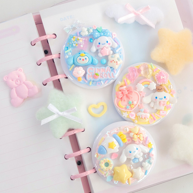 (시나모롤 테마) 캔뱃지 3개 만들기 세트 4.5cm 꾸미기 키트 DIY 산리오 데코덴 파츠 미술 행사, 1세트, 캔뱃지만들기