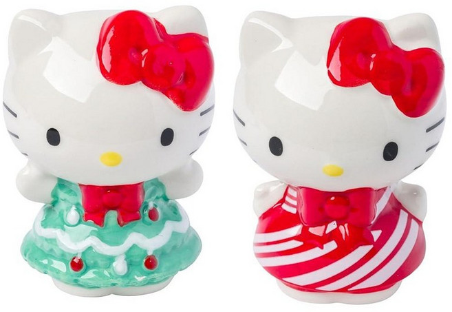 Silver Buffalo Sanrio 헬로 키티와 친구들 마이 멜로디 앤 쿠로미 3D 조각 세라믹 소금 및 후추 쉐이커 세트, 헬로 키티 프랑켄슈타인 포즈