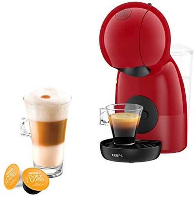 Krups Nescafé Dolce Gusto Piccolo XS 캡슐 커피 머신 냉온 음료 15bar 펌프 압력 수동 물 주입 빨간색, 빨간