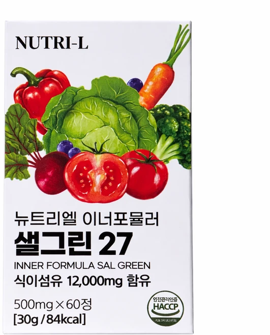 뉴트리엘 이너포뮬러 샐그린 27 식전야채 고농축 식이섬유 유산균 샐러드, 2개, 60정 - 쿠팡