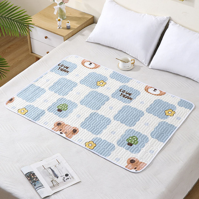 [대욱] 5중 입체 방수 매트 토퍼 세탁 가능 방수패드 여성 노인 환자 공용, 체크무늬 곰