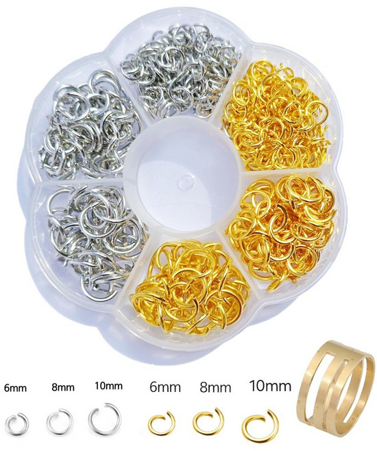 견고한 오링 컬러오링 6칸 연결링 키링 부자재, 실버골드혼합, 1개