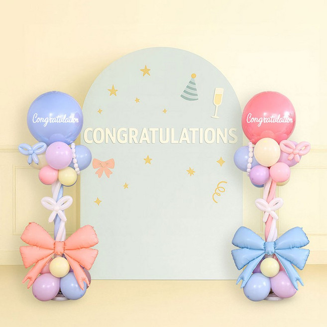 [파티랑]행사용 리본 풍선 기둥 세트 2입, 1세트, 23)핑크블루 축하