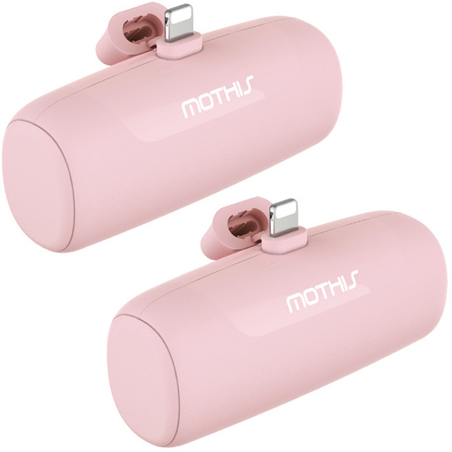 1+1 모디스 C타입 8핀 5000mAh 일체형 미니 포켓 도킹형 무선 휴대용 보조배터리, 아이폰 8핀 핑크(1+1)