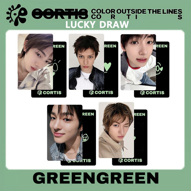 cortis 굿즈 포토카드 GREENGREEN 앨범 특전카드 LUCKY DRAW 위즈위 포카 JL-1688-105482-2811017, 블랙, 포카 5장