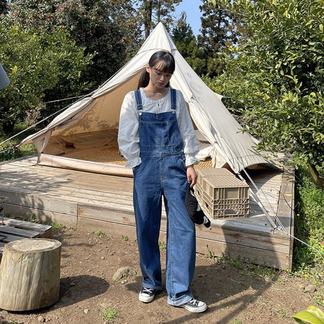 [남녀공용/주문폭주] 데님 오버롤즈 (멜빵바지 와이드팬츠 포켓 데일리 무지 캐주얼 점프수트 점프슈트 커플룩데님 캠핑룩 할로윈 운동회 졸업사진 졸사 여자 여성)