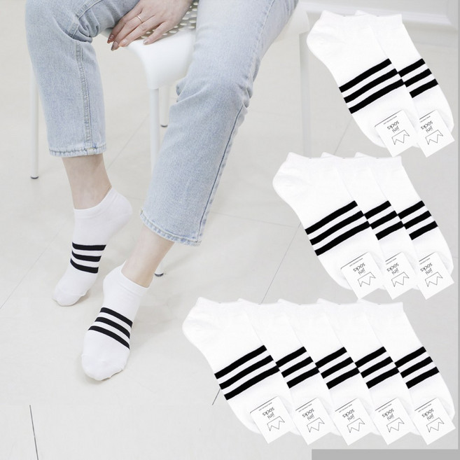 지니양말 여성 10켤레 삼선 스니커즈 발목 양말