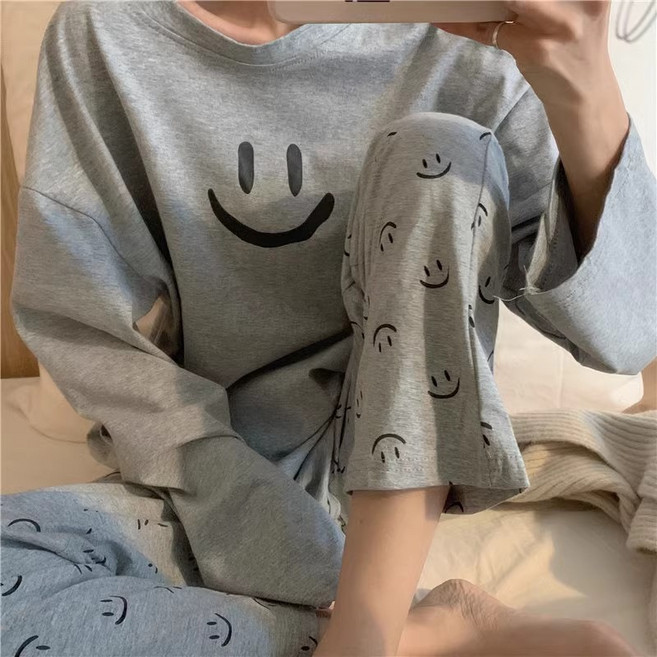 슈가라인 스마일 긴팔 잠옷 상하의 세트 홈웨어 파자마