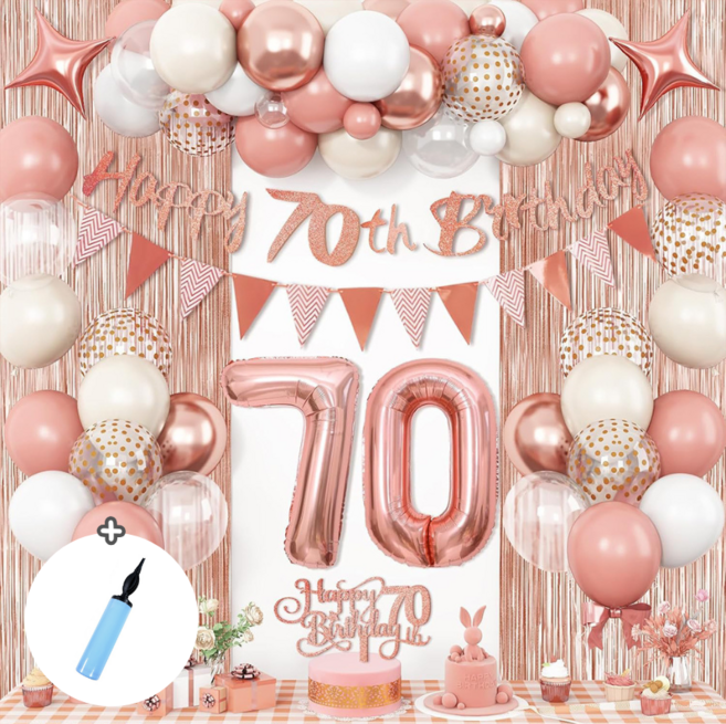 부모님 생일 칠순 풍선 파티용품 세트 (손펌프 포함), 핑크 골드, 1세트