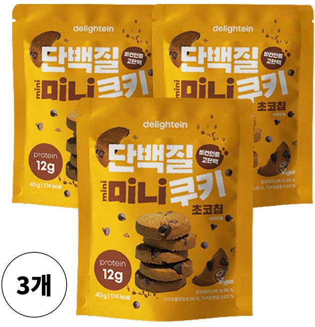 딜라이틴 건강한 단백질 간식 비건 과자 미니쿠키, 3개 - 쿠팡
