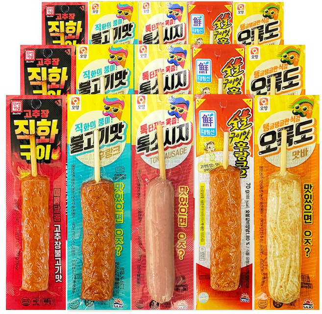 [푸드원스토어] 불고기3+직화3+톡3+숯3+휠3 편의점 인기핫바 세트, 15개, 70g