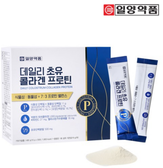 일양약품 데일리 초유 콜라겐 프로틴 초유단백질 초유분말 유청단백질 초유단백분말 30포 1박스, 480g, 1개