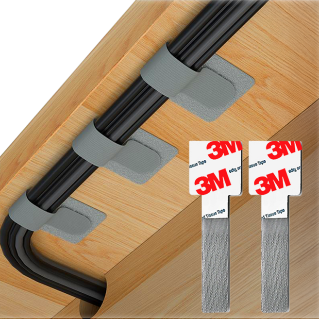 POBOO 초간단 전선정리 벨크로 3M 테이프 강력고정 케이블 선정리 클립 홀더, 90mm, 그레이(3M), 30개