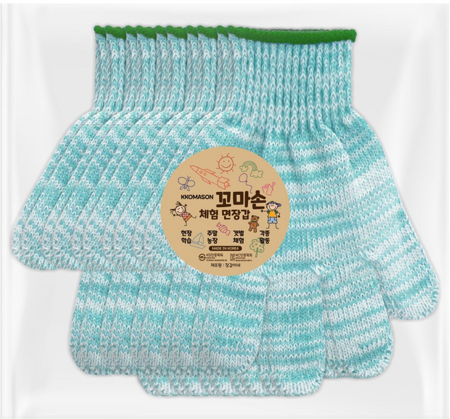 장갑이네 꼬마손 어린이 국산 체험 색사 면장갑 초록 5켤레(묶음포장), 1개, 그린(초록) L(고학년용) 5켤레(묶음)