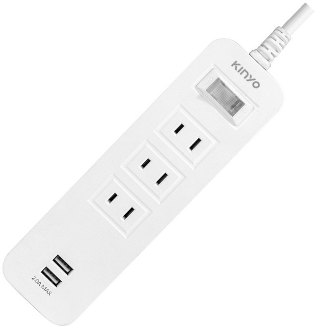 KINYO 1開3插雙USB延長線 CGU213 延長線插座 附開關 3孔+2USB MAX2.0A, 1個, 2.7m