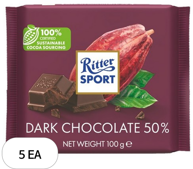 리터스포트 다크 초콜릿 50%, 100g, 5개
