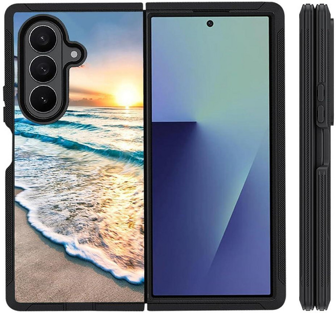 ZXHSBROK 삼성 갤럭시 Z 폴드 7 케이스 튼튼한 듀얼 레이어 충격 방지 방진 접이식 세련된 보호 커버 5G (2025) 선셋 비치