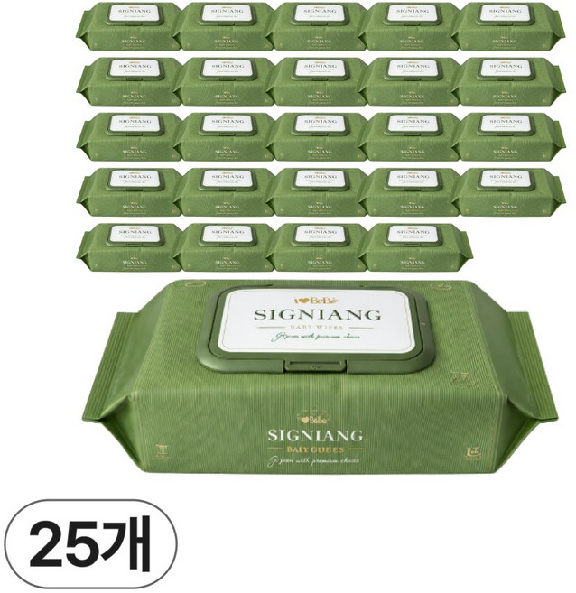 아이러브베베 시그니앙 더그린 아기물티슈 캡형, 75g, 77매, 25세트
