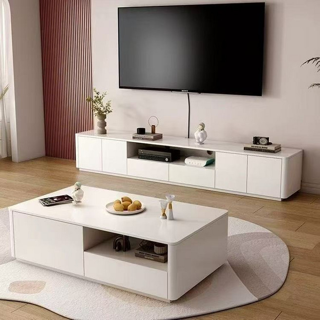 BYOU 프렌치 크림 TV다이 2단 TV 거실장 서랍형 수납 1400/1600/1800, 2도어 +2서랍 타입