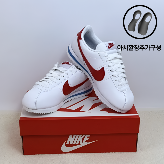 나이키 우먼스 코르테즈 레더 발편한 러닝화 여성 스니커즈 단화 화이트 레드 아치깔창 추가구성
