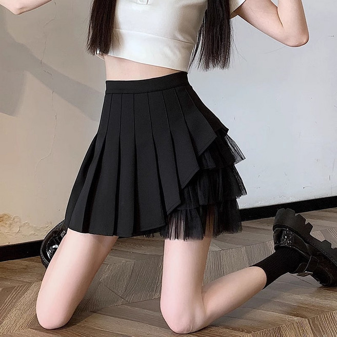 DIU 短裙女新款春秋高腰小個子氣質a字百褶白色半身裙設計感小衆