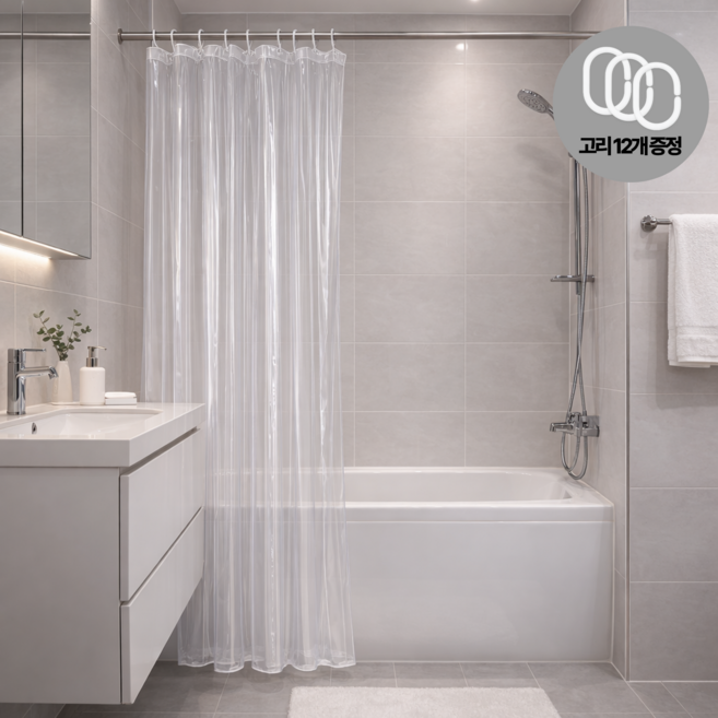 룸앤업 완벽방수 화장실 욕실 샤워 커튼, 투명, 1개